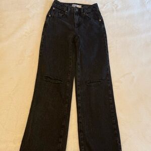 Garage High-Rise Black Ripped Wide-Leg Jeans - Black